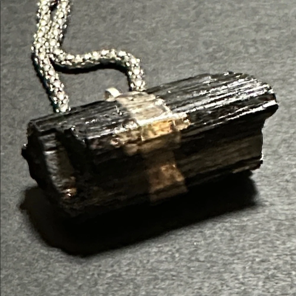 Raw Black Tourmaline Horizontal Pendant Necklace